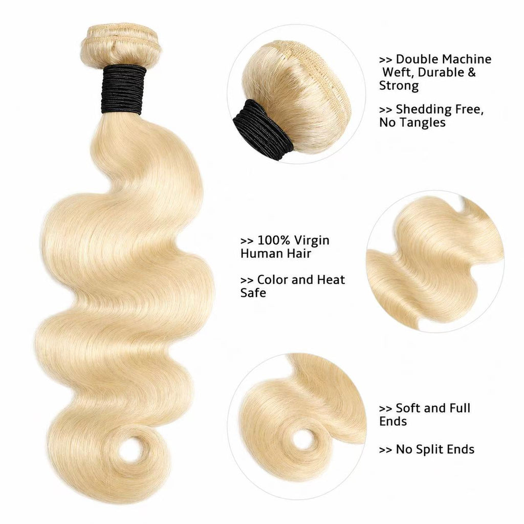100% Virgin Human Hair Blonde Color #613 Body Wave Bundles Silky Soft Brazilian Hair Weft 100g