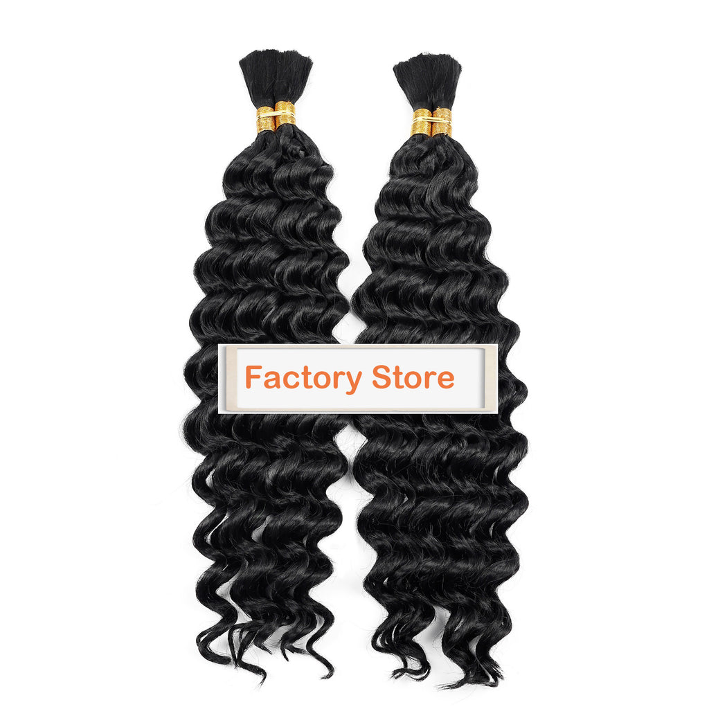 Boho Hair Bulk Virgin Remy Human Hair for Boho Braids, Deep Wave Bulk for Braiding Bohemian Knotless Braids 100g #1B Natural Color