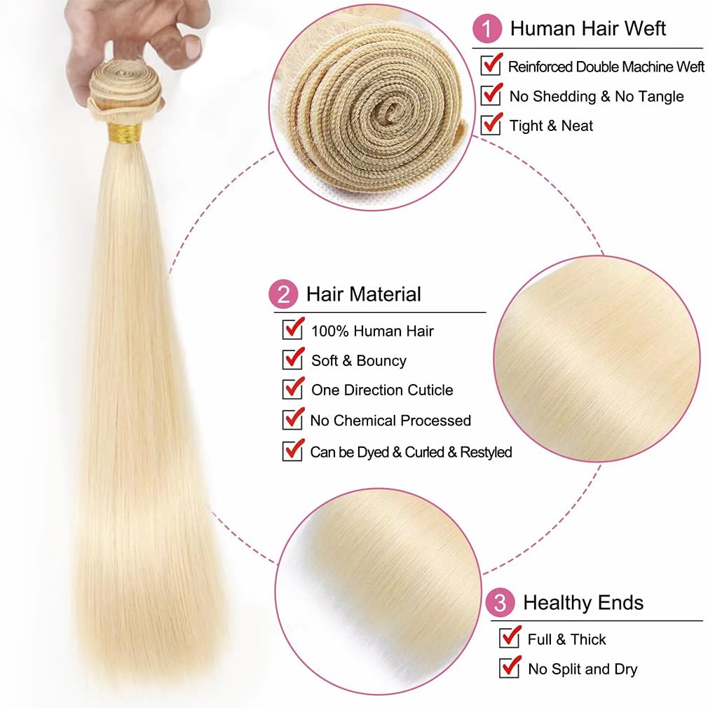 100% Virgin Human Hair Blonde Color #613 Straight Hair Bundles Silky Soft Brazilian Hair Weft 100g