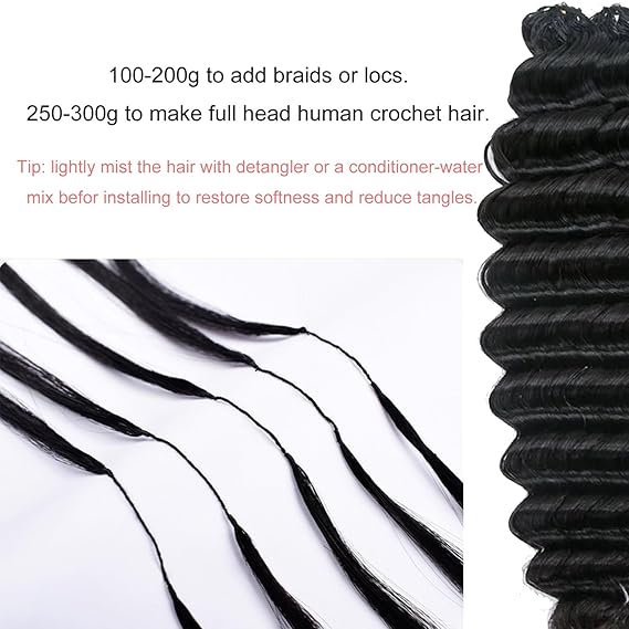 Feather Crochet Hair Virgin Human Hair Deep Wave Silky Soft Crochet Hair Braids Natural Color